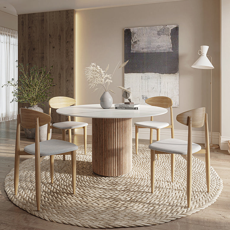 Round Dining Table Contemporary Dining Table with Solid Wood Pedestal