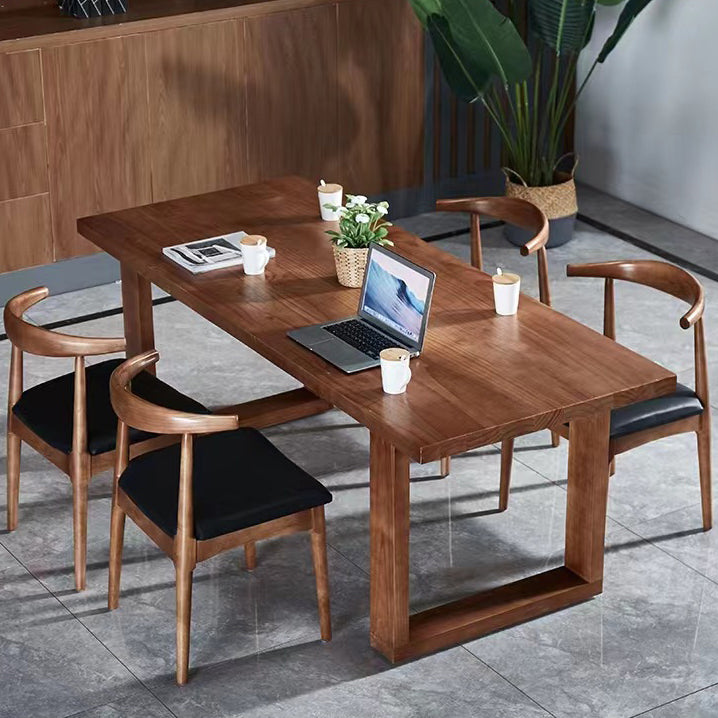 Solid Wood Top Dining Table Contemporary Rectangle Table with Sled Base