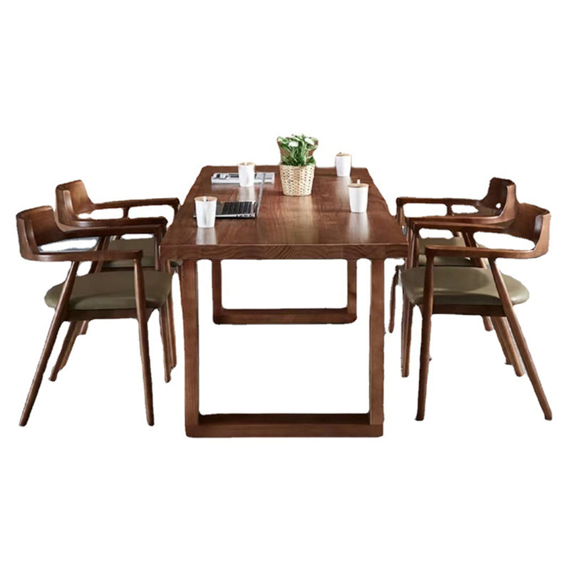 Solid Wood Top Dining Table Contemporary Rectangle Table with Sled Base