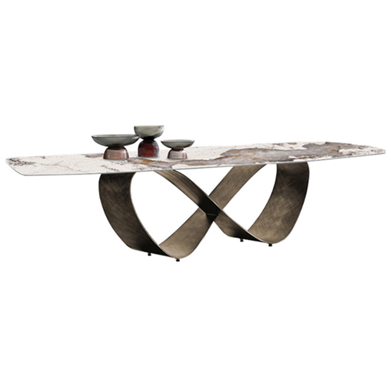 Stone Top Dining Table Industrial Rectangle Table with Pedestal Base