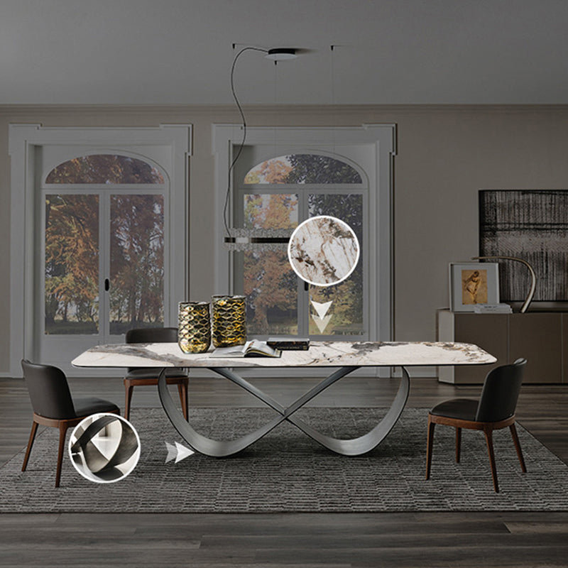 Stone Top Dining Table Industrial Rectangle Table with Pedestal Base