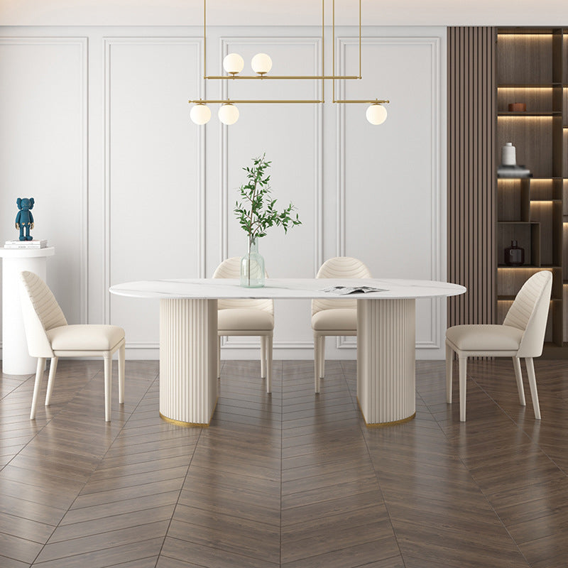 Oval Stone Top Dining Table Traditional Luxury Dining Table for Kitchen
