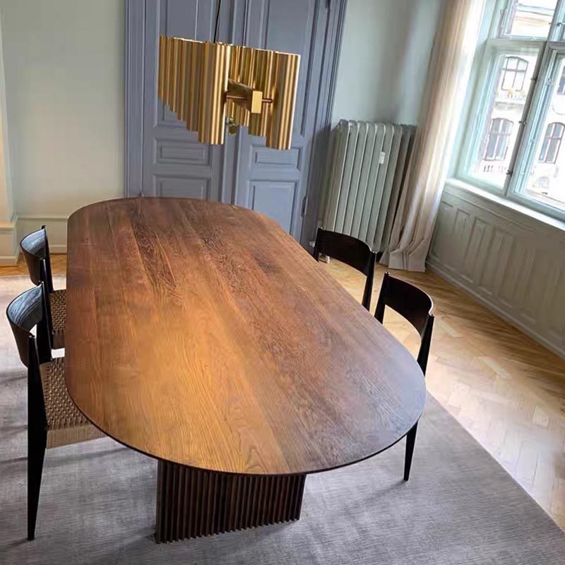 Oval Solid Wood Dining Table Modern Brown-natural Furniture with Double Pedestal Home