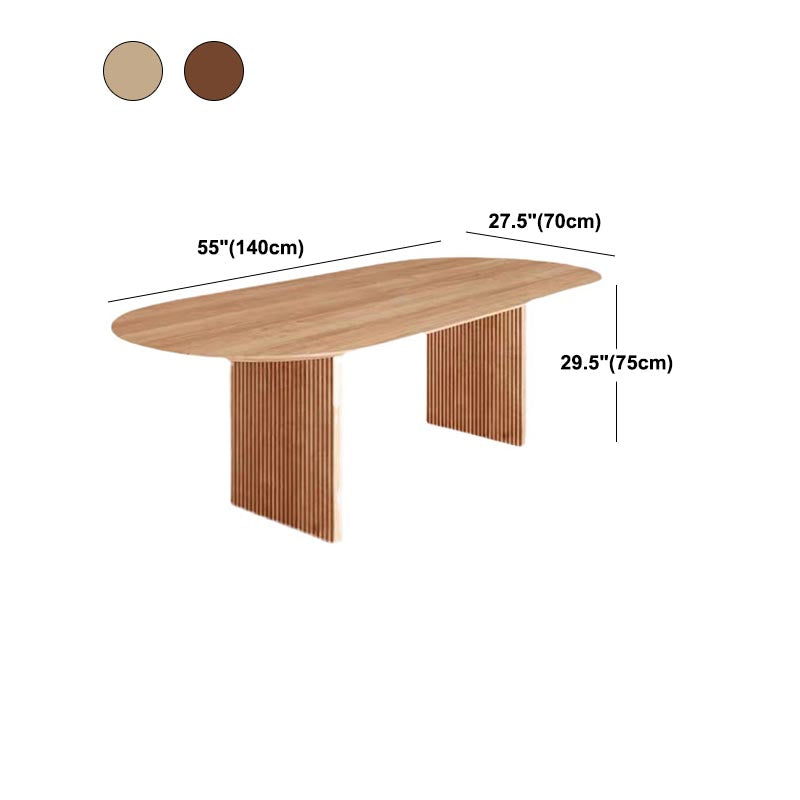 Oval Solid Wood Dining Table Modern Brown-natural Furniture with Double Pedestal Home