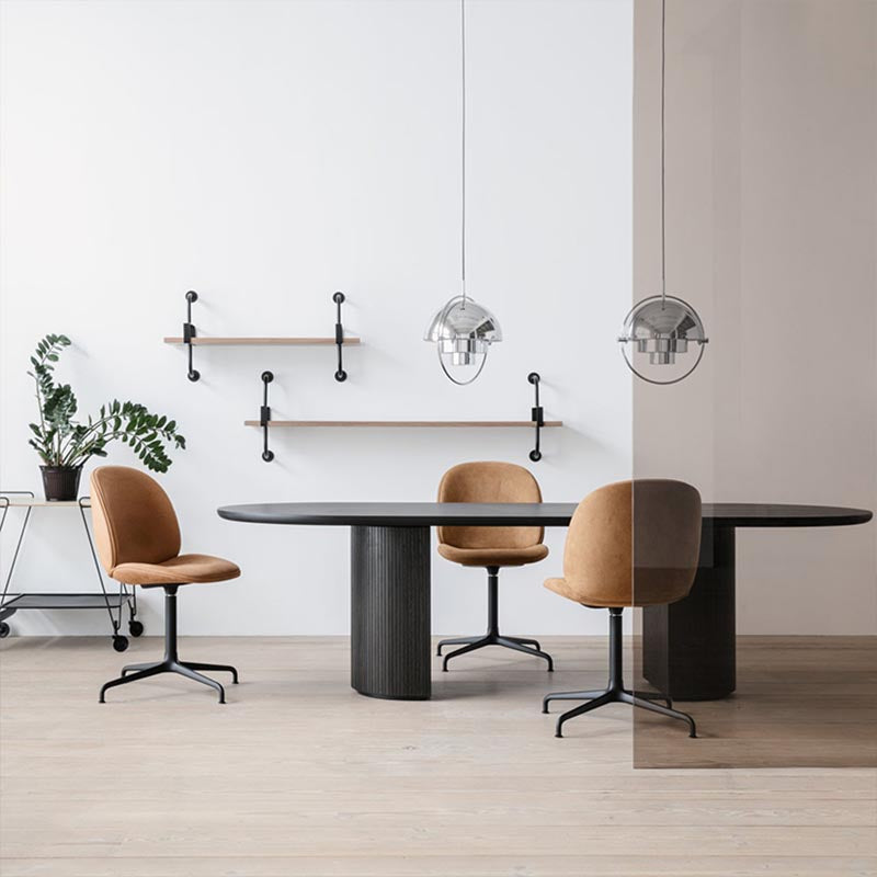 Oval Solid Wood Dining Table Modern Black Furniture with Double Pedestal for Apartment