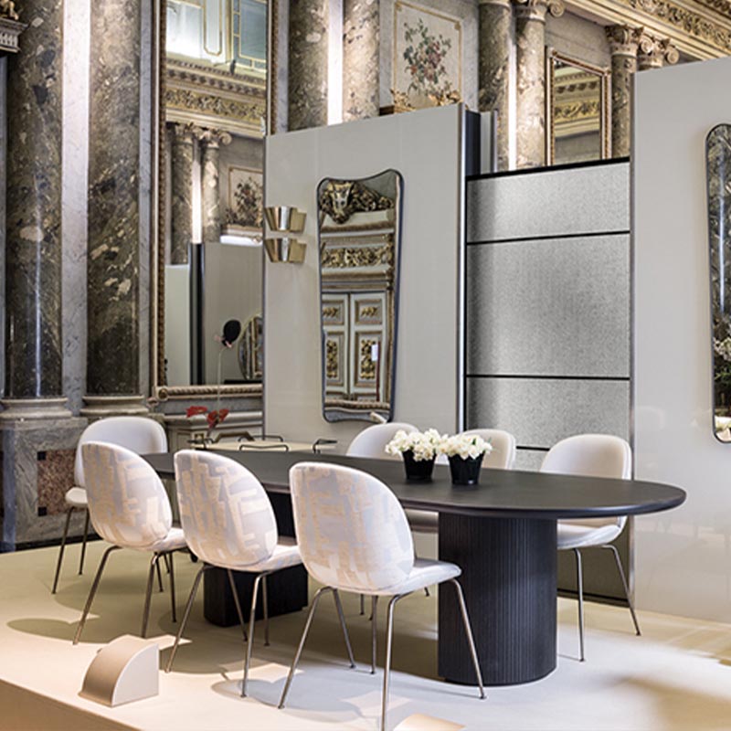 Oval Solid Wood Dining Table Modern Black Furniture with Double Pedestal for Apartment