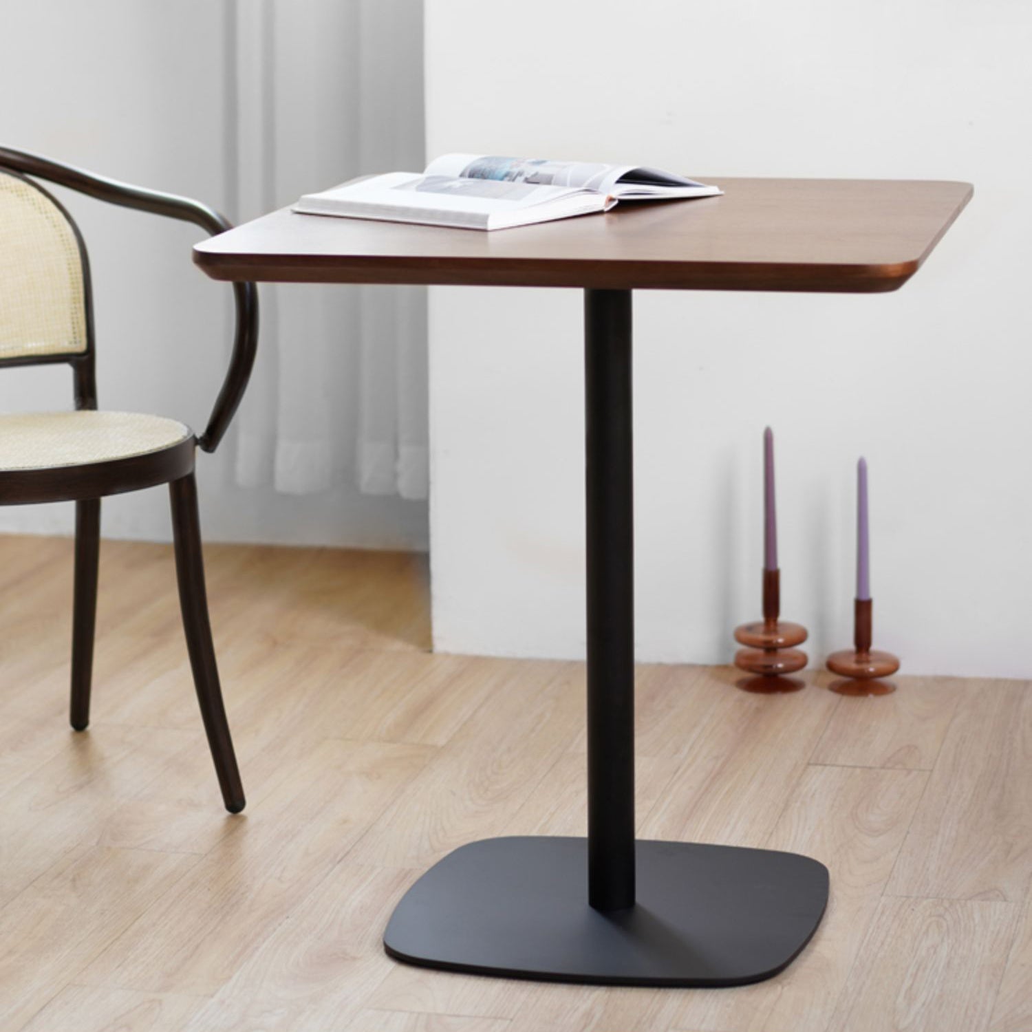 Square Dining Room Table Medium Density Fiberboard Table with Pedestal Base