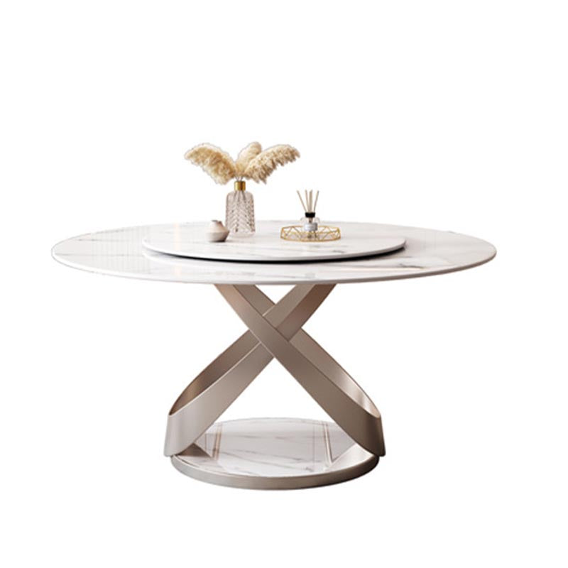 Round Sintered Stone Dining Table Modern Turntable Furniture with Pedestal Base for Home