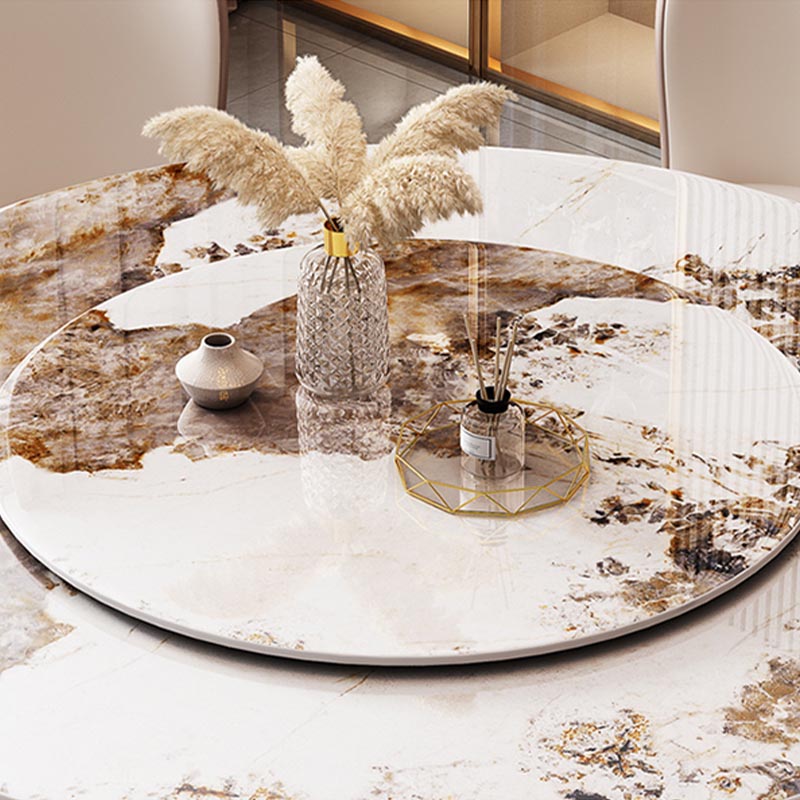 Round Sintered Stone Dining Table Modern Turntable Furniture with Pedestal Base for Home