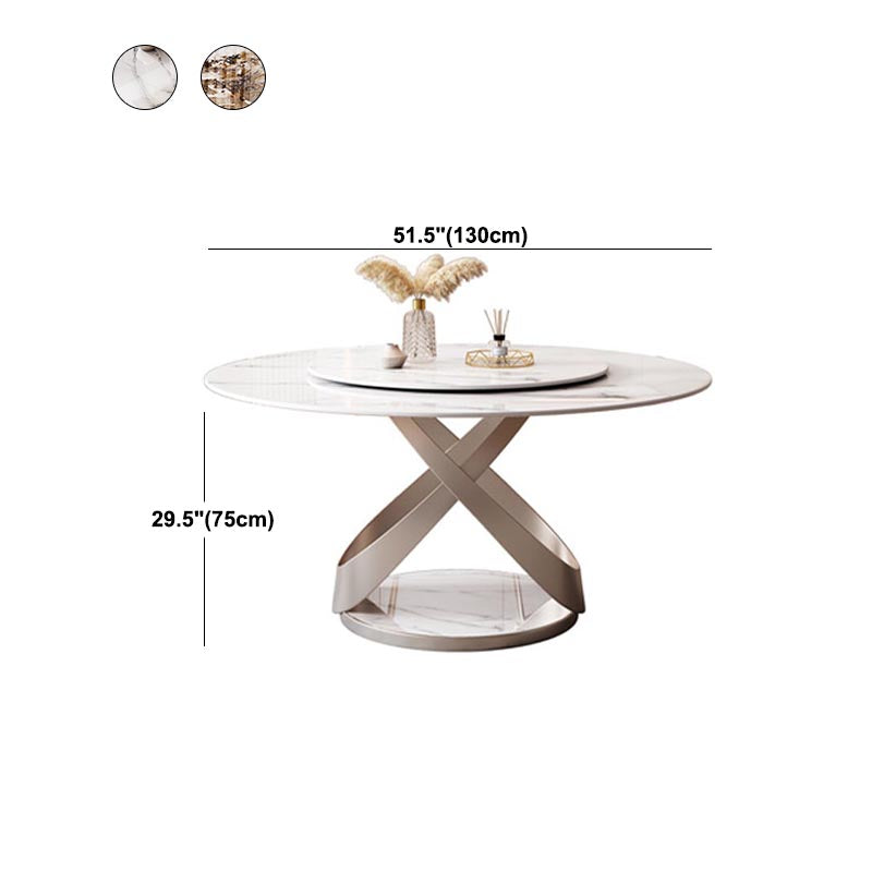 Round Sintered Stone Dining Table Modern Turntable Furniture with Pedestal Base for Home