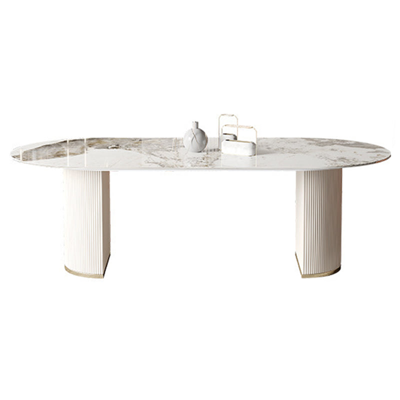 Oval Dining Table Traditional Luxury Stone Dining Table with Double Pedestal