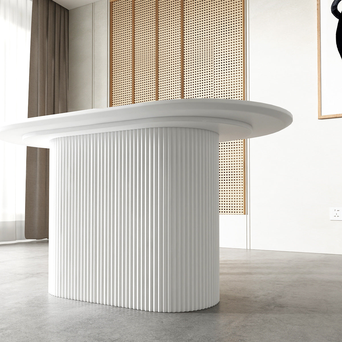 White Top Dining Table Contemporary Oval Dining Table with Pedestal Base