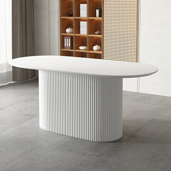 White Top Dining Table Contemporary Oval Dining Table with Pedestal Base