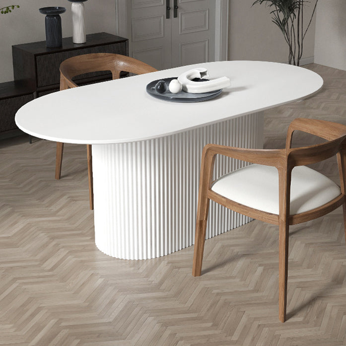White Top Dining Table Contemporary Oval Dining Table with Pedestal Base