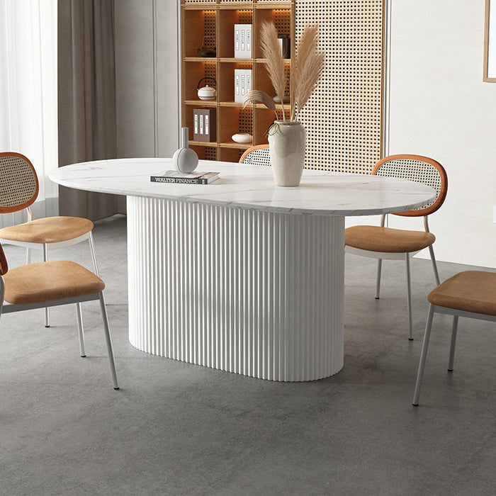 White Top Dining Table Contemporary Oval Dining Table with Pedestal Base