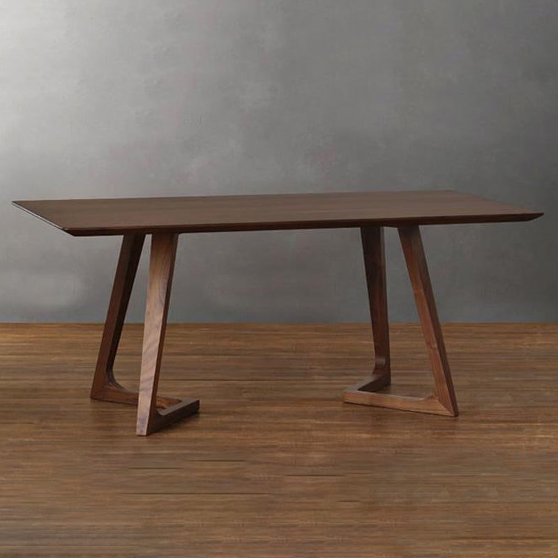 Rectangular Solid Wood Dining Table Modern Brown Furniture with Double Pedestal for Indoor