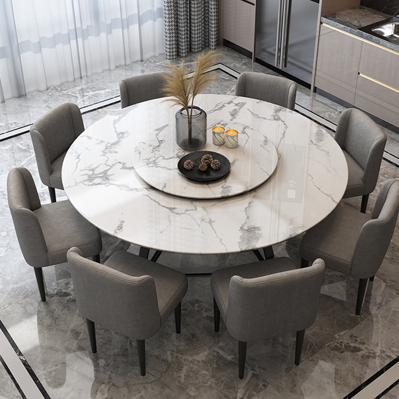 Round Sintered Stone Dining Table Modern Turntable Furniture with Metal Base for Office
