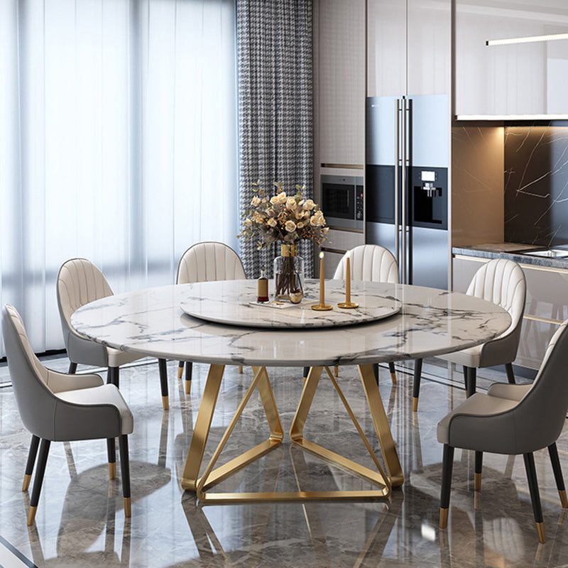 Round Sintered Stone Dining Table Modern Turntable Furniture with Metal Base for Office