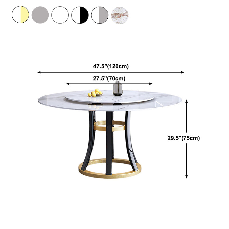 Round Sintered Stone Dining Table Modern Turntable Furniture with Solid Wood Pedestal Base