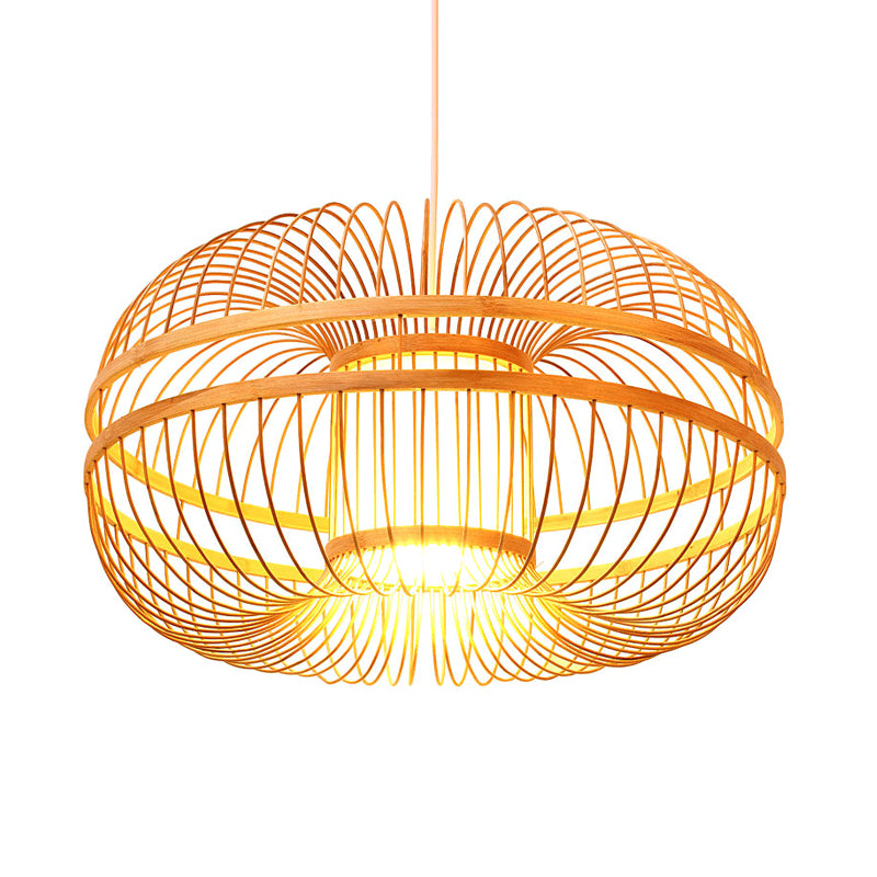 Bamboo Lantern Shade Suspension Lamp Modern Single Light Ceiling Pendant in Wood