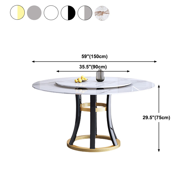Round Sintered Stone Dining Table Modern Turntable Furniture with Solid Wood Pedestal Base