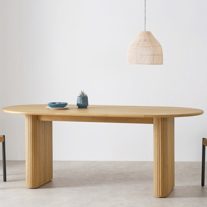 Oval Solid Wood Dining Table Modern Natural Furniture with Double Pedestal for Apartment