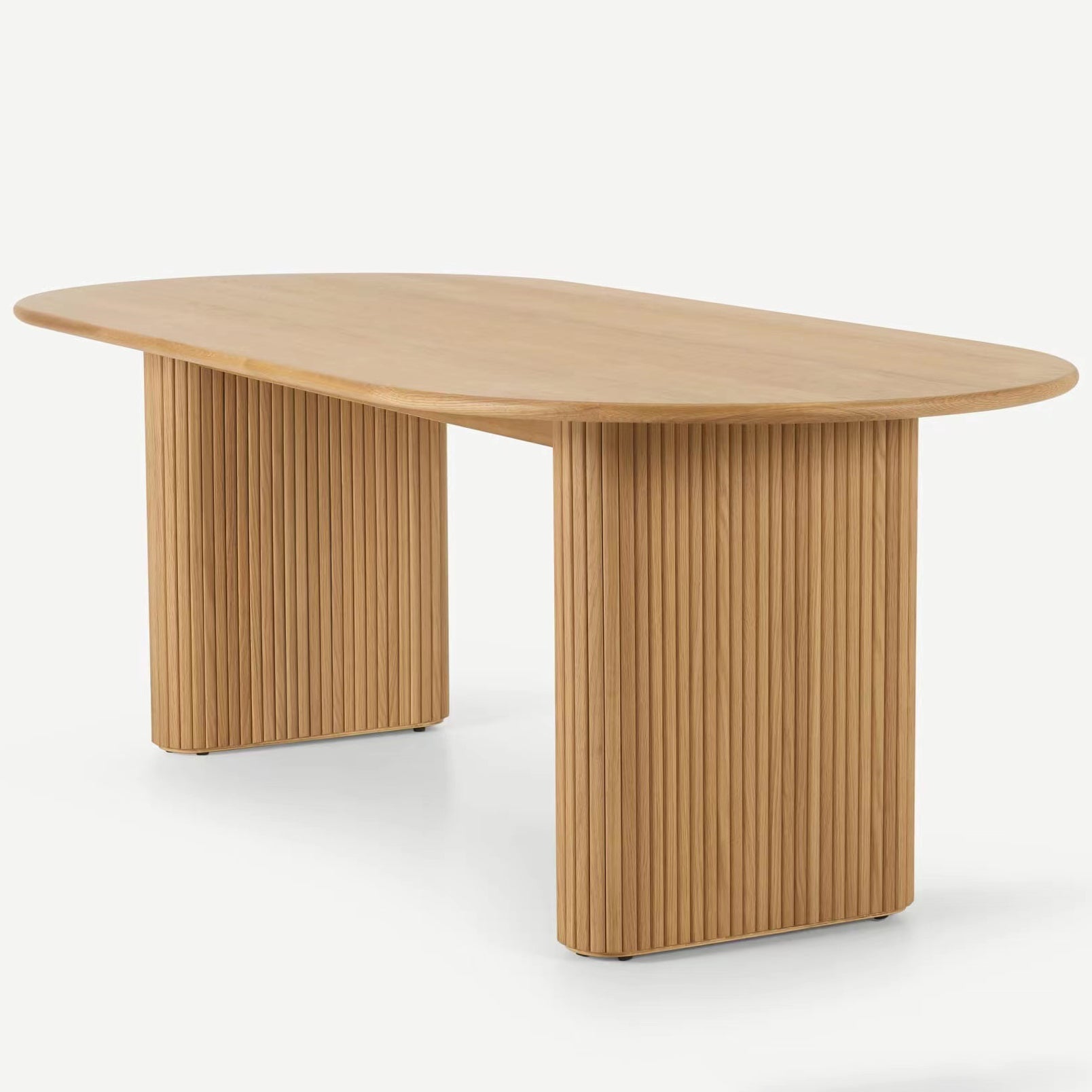 Oval Solid Wood Dining Table Modern Natural Furniture with Double Pedestal for Apartment