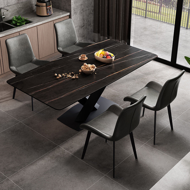 Rectangular Stone Dining Table Modern Furniture with Steel Base for Apartment