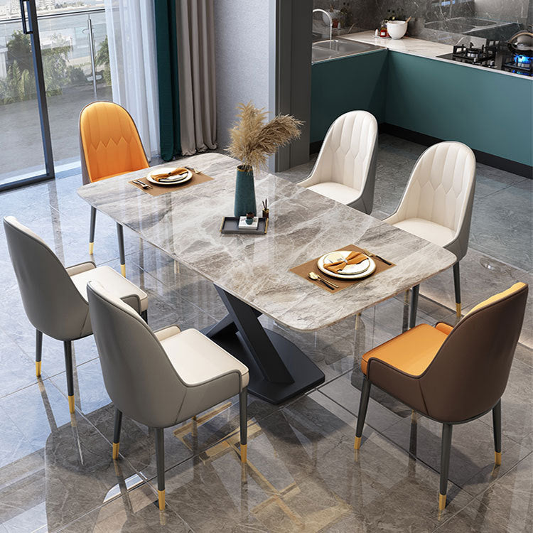 Rectangular Stone Dining Table Modern Furniture with Steel Base for Apartment
