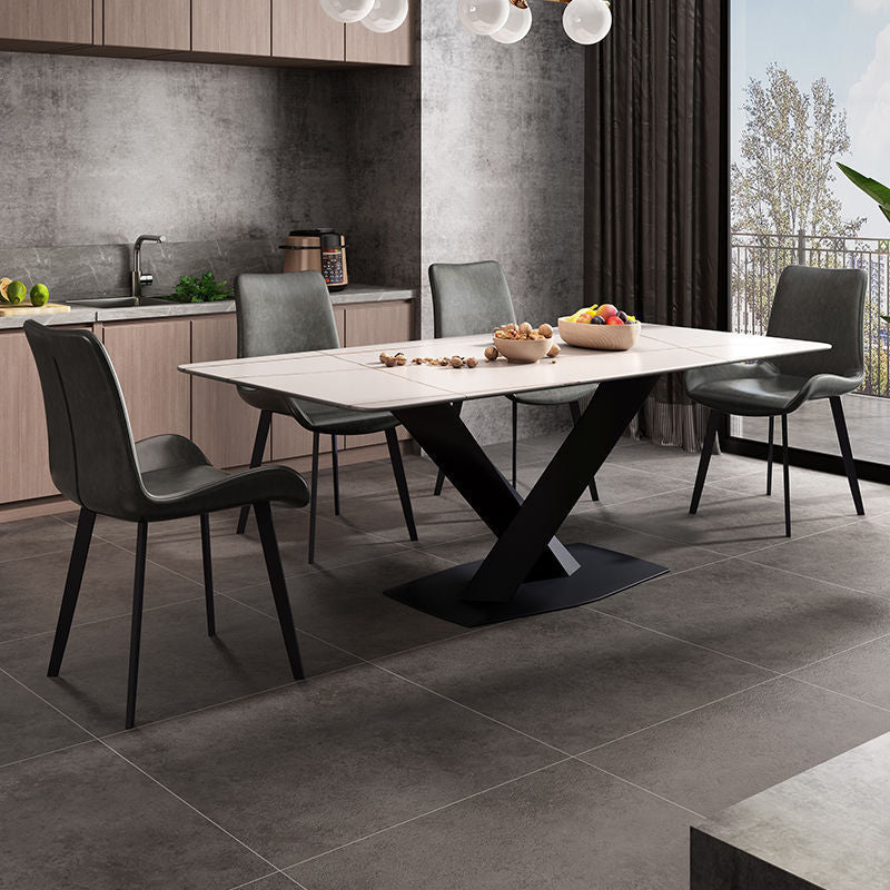 Rectangular Stone Dining Table Modern Furniture with Steel Base for Apartment