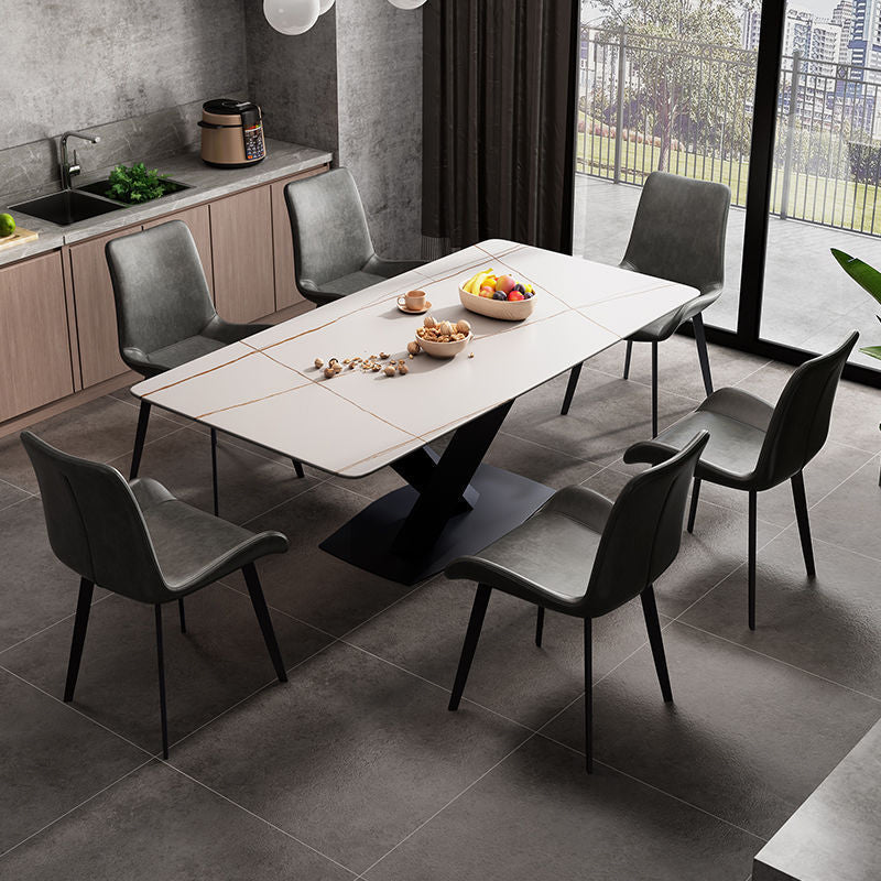 Rectangular Stone Dining Table Modern Furniture with Steel Base for Apartment