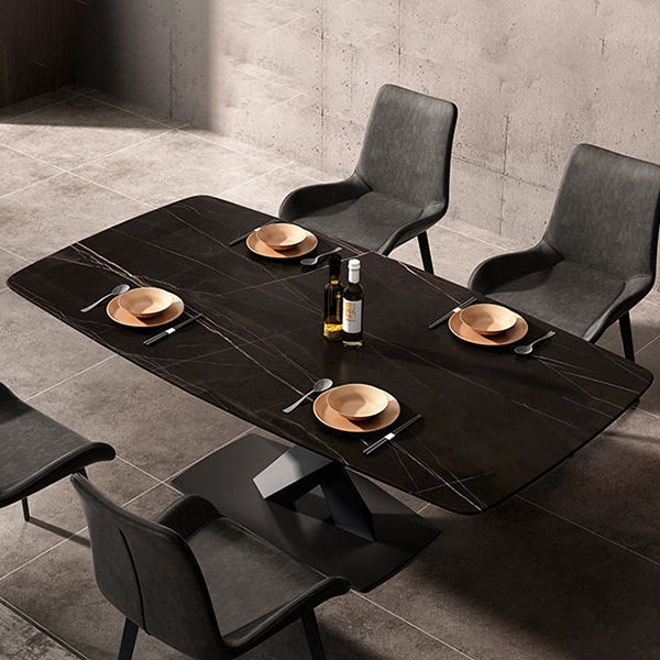 Rectangular Stone Dining Table Modern Furniture with Steel Base for Apartment