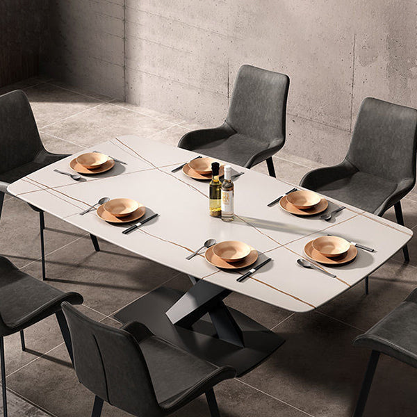 Rectangular Stone Dining Table Modern Furniture with Steel Base for Apartment