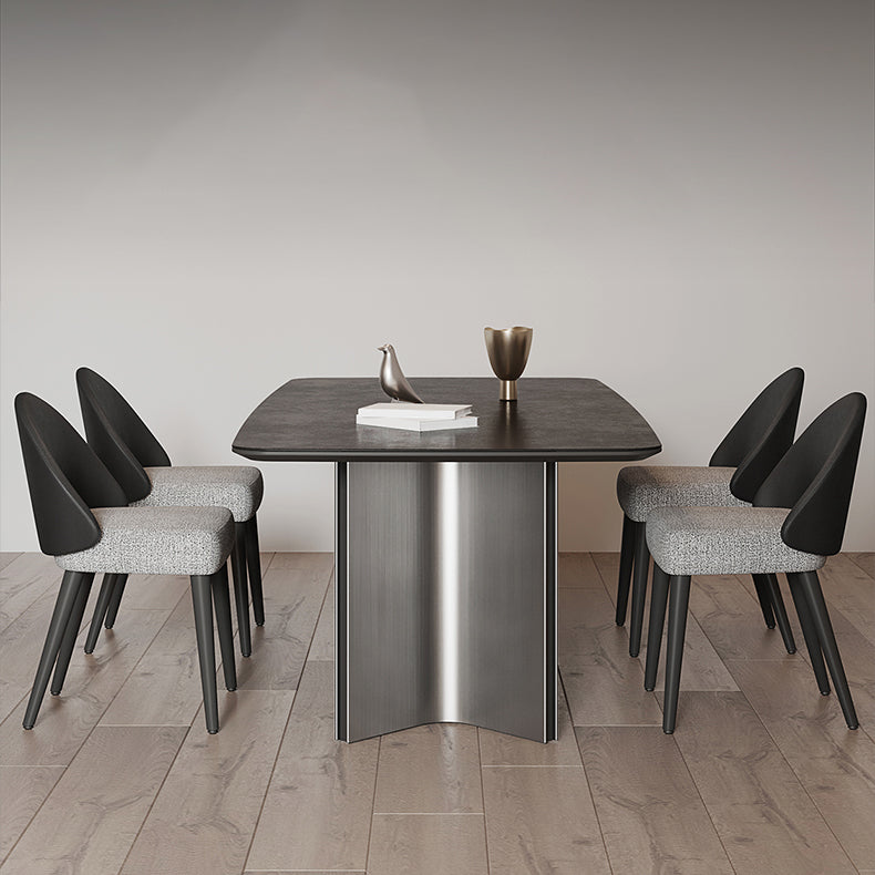 Rectangle Dining Table Stone Top Dining Table with Double Pedestal