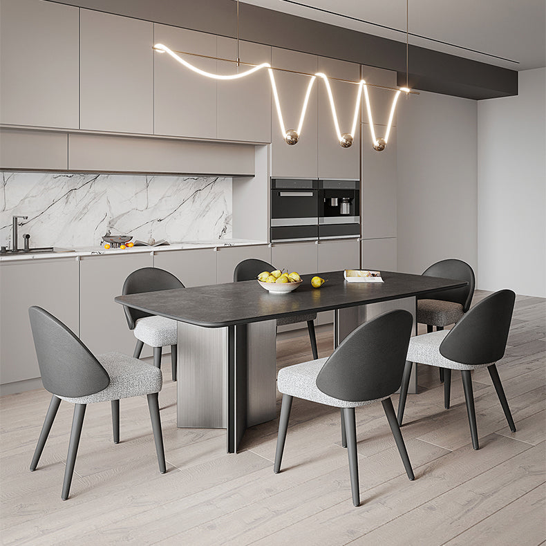 Rectangle Dining Table Stone Top Dining Table with Double Pedestal