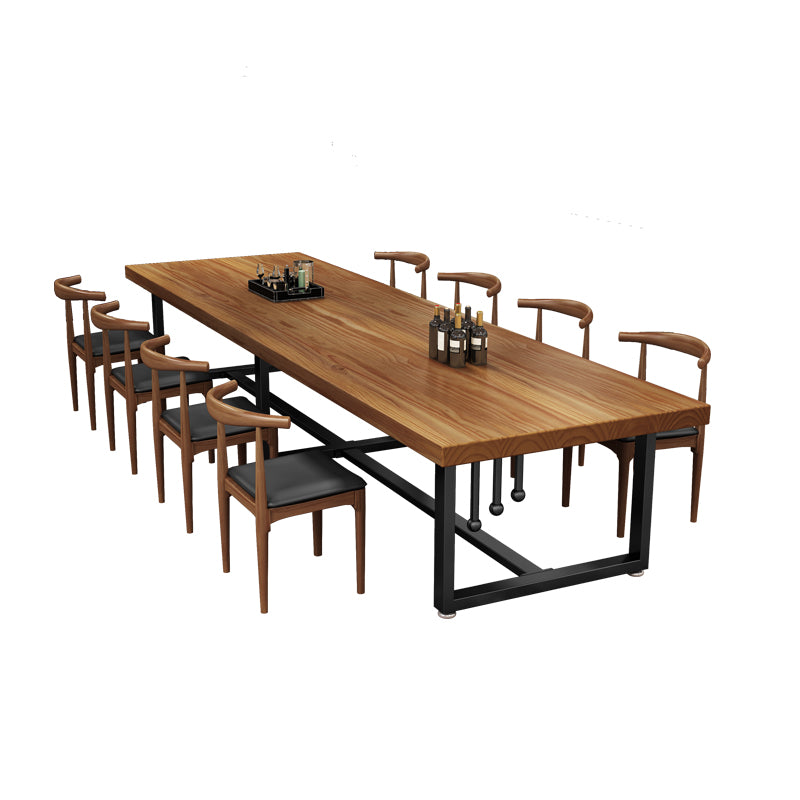 Pine Solid Wood Dining Table Rectangle Dining Table with Trestle Base