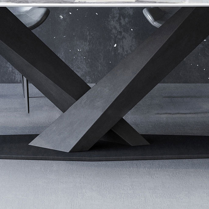 Stone Top Dining Table Rectangle Dining Table with Pedestal for Kitchen