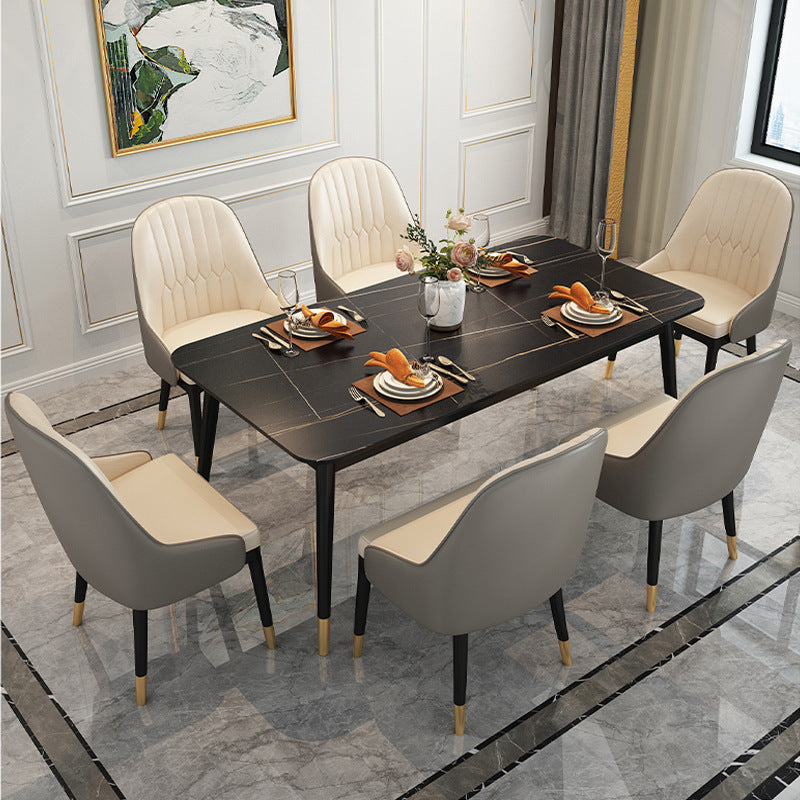 Rectangular Sintered Stone Dining Table Luxury White Furniture with Steel 4 Legs for Home