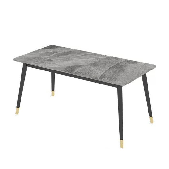 Rectangular Sintered Stone Dining Table Luxury White Furniture with Steel 4 Legs for Home