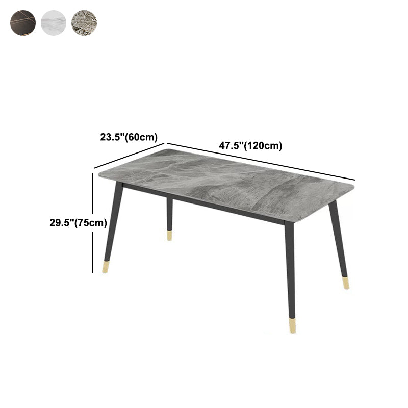 Rectangular Sintered Stone Dining Table Luxury White Furniture with Steel 4 Legs for Home