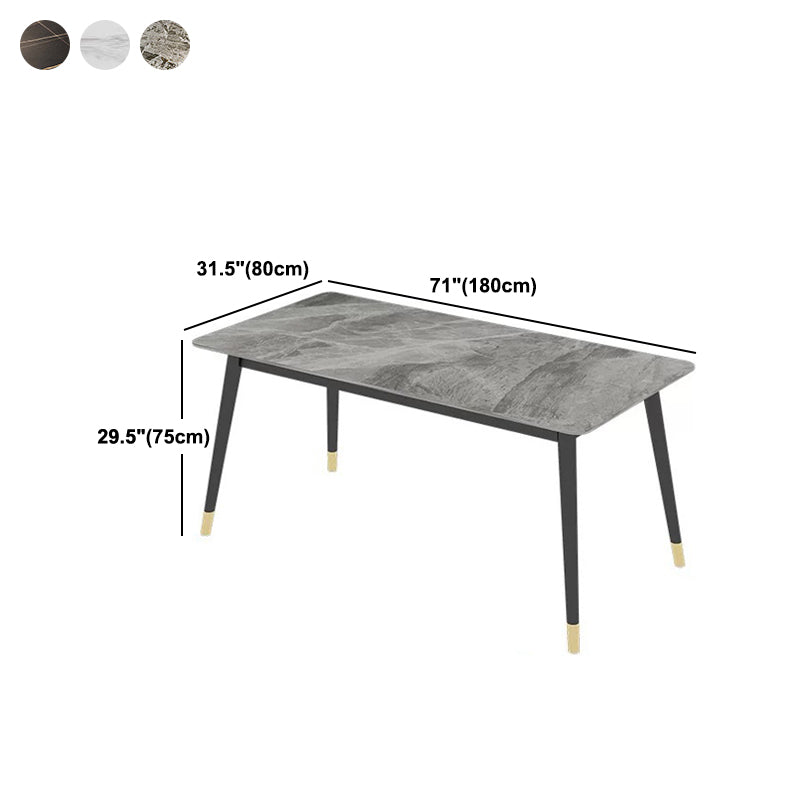 Rectangular Sintered Stone Dining Table Luxury White Furniture with Steel 4 Legs for Home