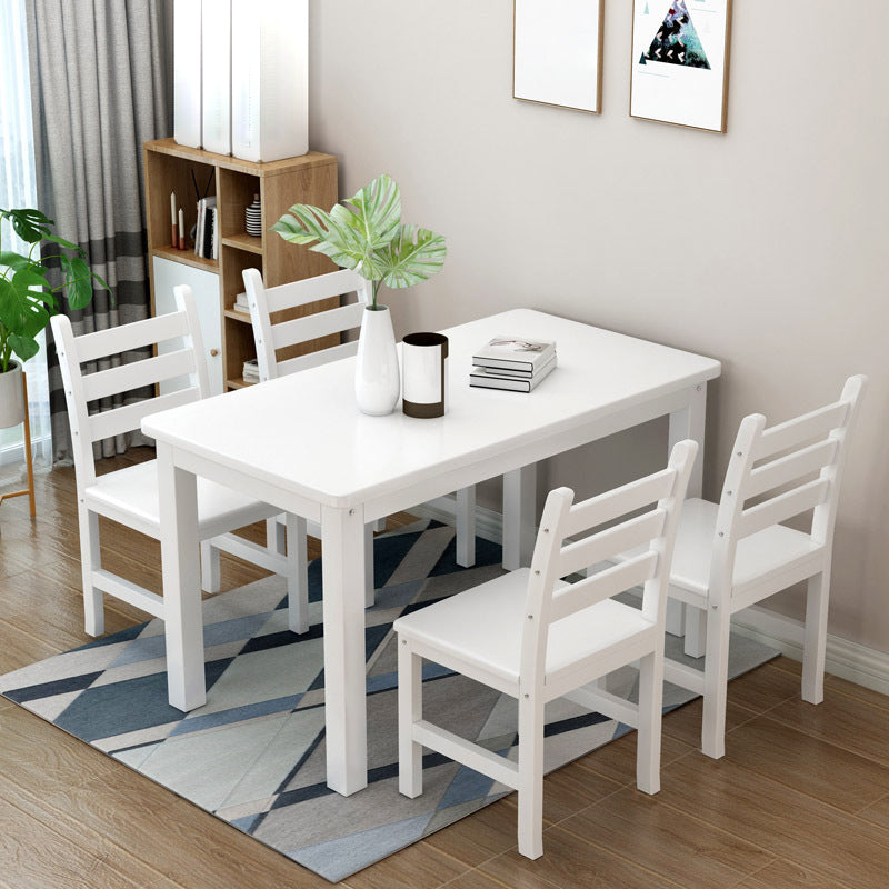 Rectangular Solid Wood Dining Table Modern White-natural Furniture with 4 Legs for Indoor