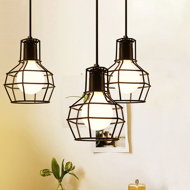 Silver/Gold Global Ceiling Fixture Loft Stylish Metal 1 Light Coffee Shop Hanging Lamp with Cage Shade and Cord