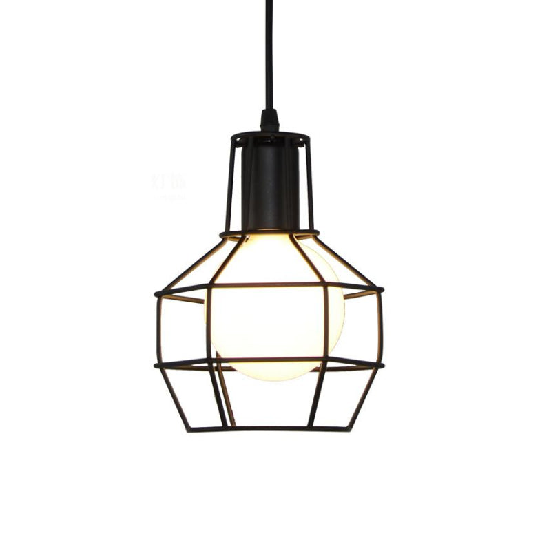 Silver/Gold Global Ceiling Fixture Loft Stylish Metal 1 Light Coffee Shop Hanging Lamp with Cage Shade and Cord