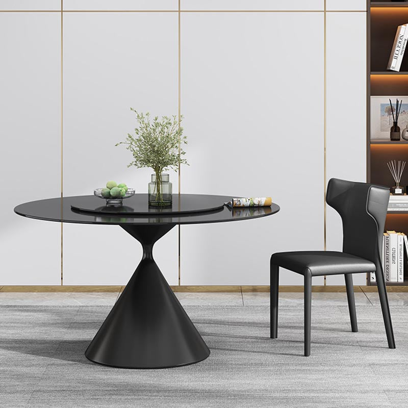 Round Sintered Stone Dining Table Modern Turntable Furniture with Pedestal Base