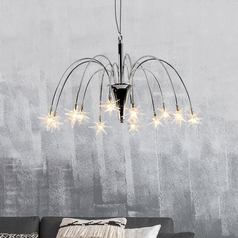Star Shaped Chandelier Lighting Modern Style Clear Crystal 12/18 Lights Silver Finish Pendant Light