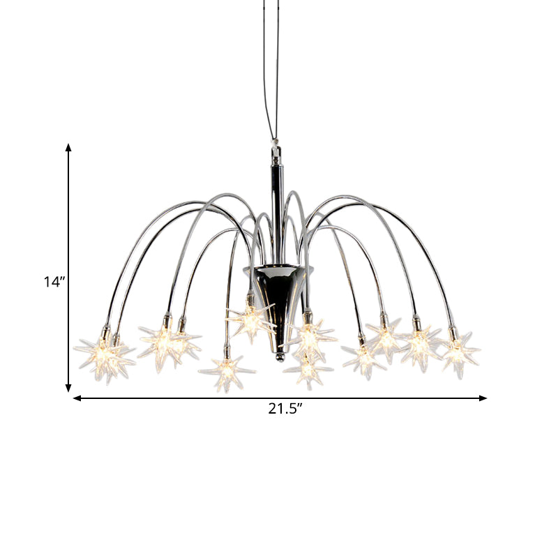 Star Shaped Chandelier Lighting Modern Style Clear Crystal 12/18 Lights Silver Finish Pendant Light