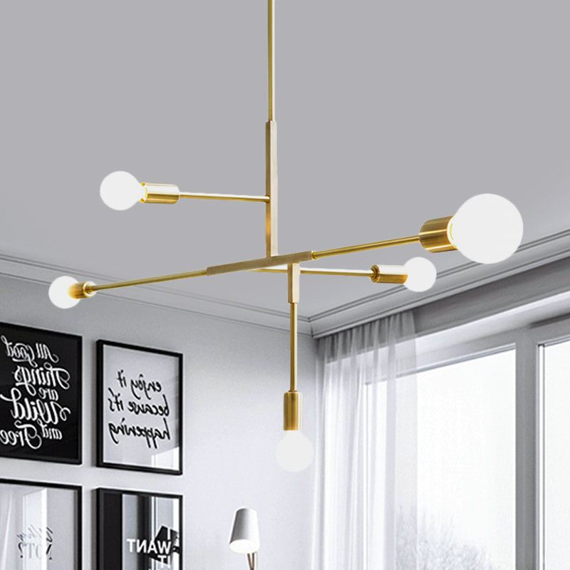5 Arms Hanging Light Post Modern Metal Bare Bulbs Black/Gold Chandelier Pendant Light