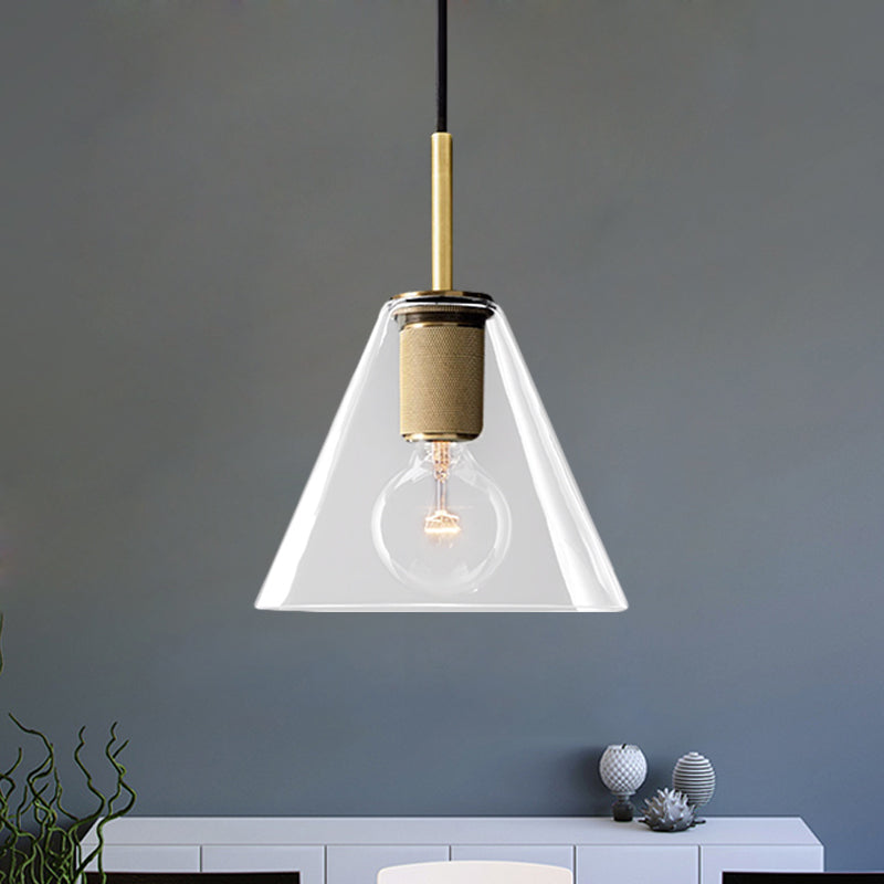 Black/Brass/Chrome Triangle/Round Pendant Lamp Post Modernist 1 Light Clear Glass Ceiling Light Fixture