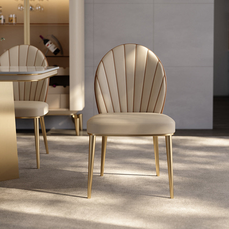 Armless Low Back Side Chair Metal Legs Faux Leather Dining Chairs